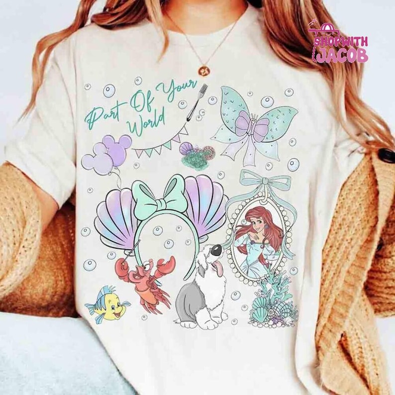 Coquette Bows Disneyland Ariel Princess Shirt, Comfort Colors The Little Mermaid Movie Tee, Mickey Balloon, Gift For Her, Girl Trip Outfits image 1