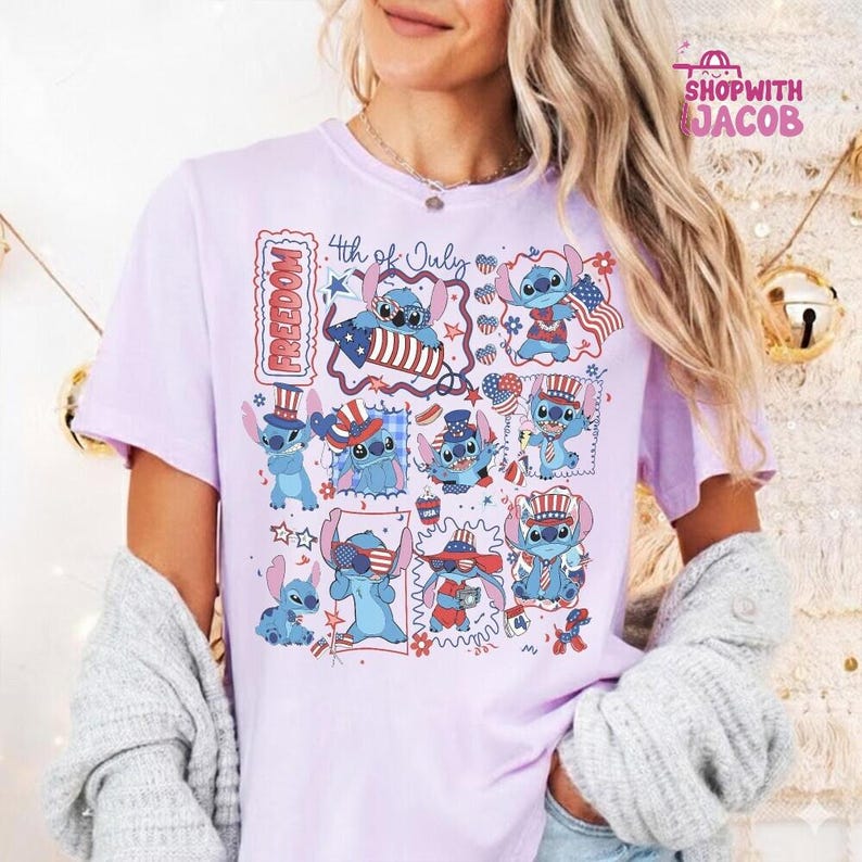 Disneyland Cute Stitch America 4th of July Shirt, Fourth of July Sweatshirt, Disneyland Trip Shirt, 4th of July Tee, Independence Day Tee immagine 4