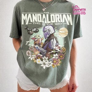 Retro Mandalorian and Grogu Shirt, StarWars Mando Shirt, Baby Yoda Shirt, This Is The Way Tee, Magic Kingdom Shirt, Family Trip Tee image 2