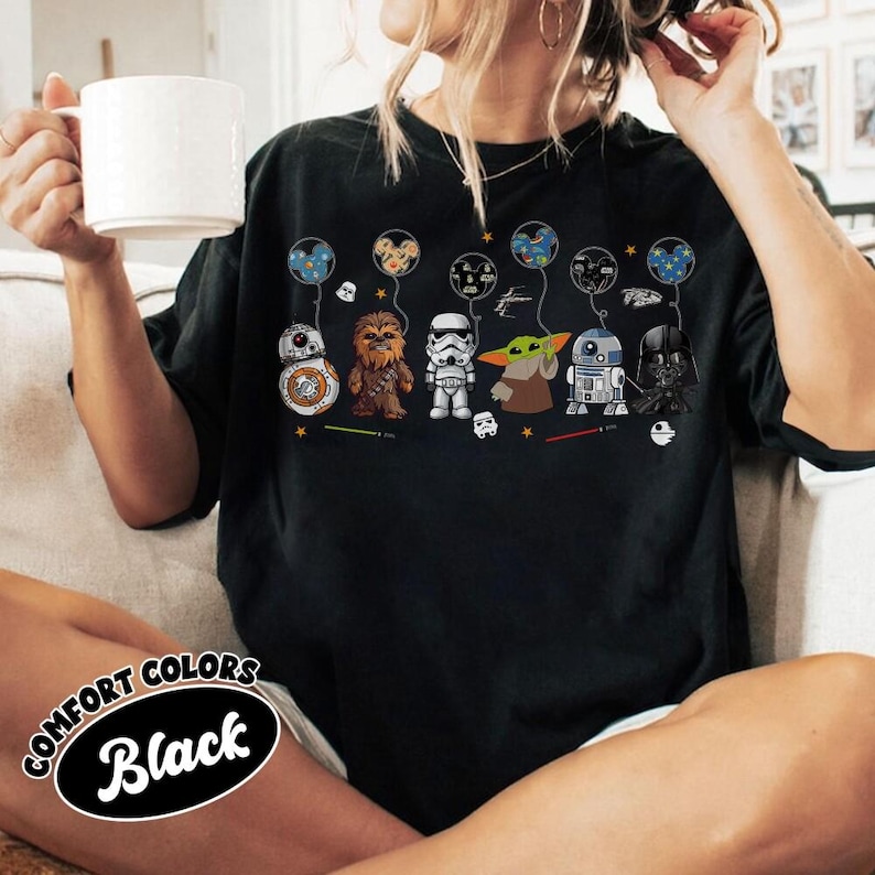 Camiseta de personaje de Star Wars, camiseta de globo de Disneyland de Star Wars, camiseta de regalo de Star Wars, camiseta de Star Wars, Baby Yoda, camiseta de vacaciones de Disneyland de Star Wars imagen 1