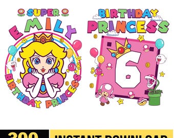 PNG di compleanno personalizzato della Super Principessa Peach, Principessa Peach PNG, Compleanno della famiglia Super Mario PNG, Compleanno della principessa PNG, Download digitale