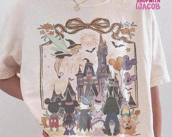 Comfort Colors Vintage Walt Disneyworld Mickey And Friends Halloween Shirt, Magic Kingdom Tinkerbell Halloween Tee, Disneyland Family Tee