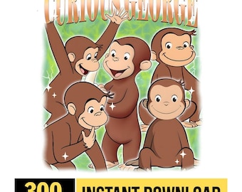 Curious George Bootleg Png, Curious George Banana Png, Vintage 90s George Cartoon Png, George Birthday Png