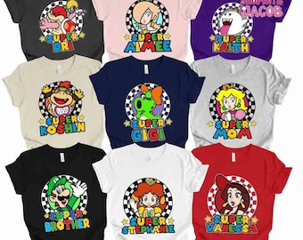 Chemise familiale assortie Super Mario, chemise voyage de jeu Mario, chemise familiale assortie de jeu Mario et ses amis personnalisée, chemise Mario personnalisée