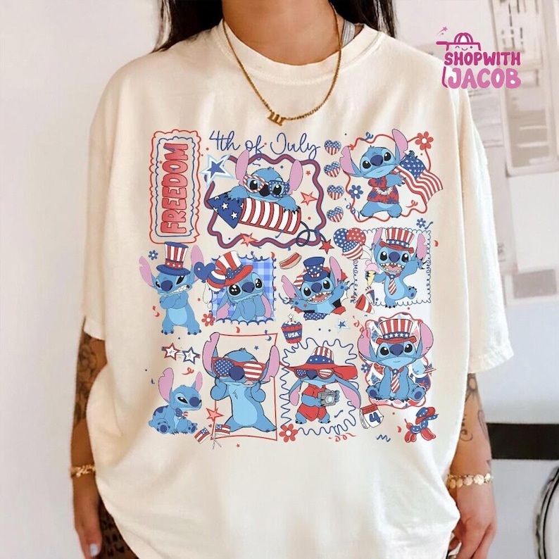 Disneyland Cute Stitch America 4th of July Shirt, Fourth of July Sweatshirt, Disneyland Trip Shirt, 4th of July Tee, Independence Day Tee immagine 1