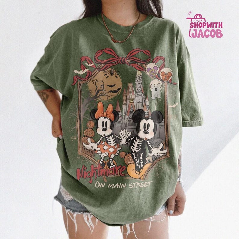 Retro Mickey & Minnie Skeleton Nightmare On Main Street Shirt, Disneyland Halloween 2026 Shirt, Mickey Skeleton Tee, Disneyworld Halloween image 7
