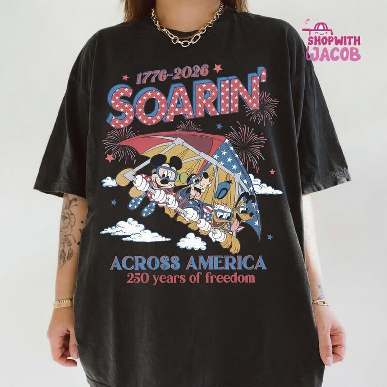 Soarin' across America Disneyland Celebrate 250 USA Shirt, Disneyland Independence Day Tee, WDW Epcot center Mickey & friends shirt Bild 3