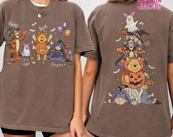 Winnie the Pooh Two-sided, Pooh Bear Piglet Tigger Eeyore Halloween Shirt, Halloween Party, Spooky Season Shirt, Disneyland Halloween Shirt