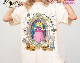 Super Mario Halloween Shirt, Princess Peach Spooky Season Epic Universe, Trick or Treat Mario Luigi Yoshi Donkey Bowser Family Group Shirt