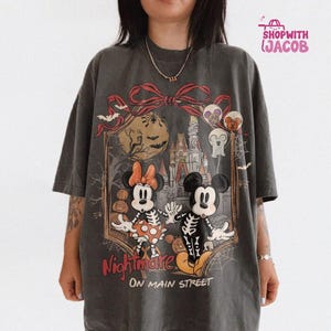 Retro Mickey & Minnie Skeleton Nightmare On Main Street Shirt, Disneyland Halloween 2026 Shirt, Mickey Skeleton Tee, Disneyworld Halloween image 1