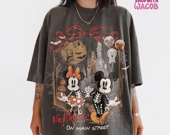 Retro Mickey & Minnie Skeleton Nightmare On Main Street Shirt, Disneyland Halloween 2026 Shirt, Mickey Skeleton Tee, Disneyworld Halloween
