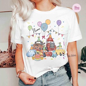 Personalized Pixar Cars Birthday T-Shirt, Disneyland Lightning McQueen Tow Mater Sally Birthday Shirt, Disneyland Family Trip Shirt afbeelding 1
