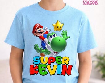 Chemise personnalisée anniversaire Mario, cadeau d'anniversaire unique pour garçon, t-shirt personnalisé anniversaire Mario, chemise Super Mario Luigi, anniversaire de Mario