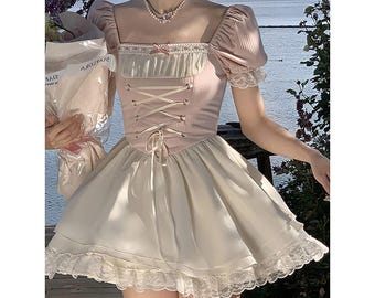 Sweet Strap Princess Dress,Vintage Puff Sleeve Dress,Vintage Dress,Corset Dress,Lolita Dress,Women Dress,Summer Dress,Cottagecore Dress,Gift