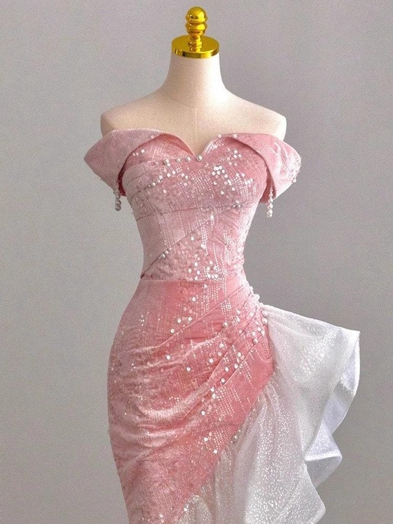 Pink Mermaid Prom Dress, New Chinese Style Dressing Gown, Elegant Toasting Dress, Bride's Engagement Dress, Light Luxury Evening Dress Pink Mermaid Prom Dress, New Chinese Style Dressing Gown, Elegant Toasting Dress, Bride's Engagement Dress, Light Luxury Evening Dress