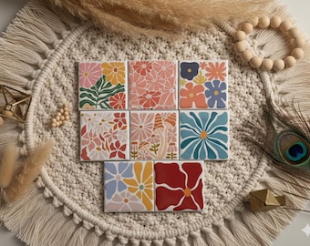 Retro Floral Fridge Magnets - Set of 8 Boho Kitchen Decor
