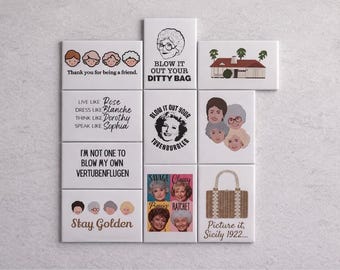 Golden Girls Fridge Magnet Set, Funny 80s TV Show Gift, Retro Kitchen Decor, Sophia Rose Blanche Quotes, Nostalgic Refrigerator Magnets