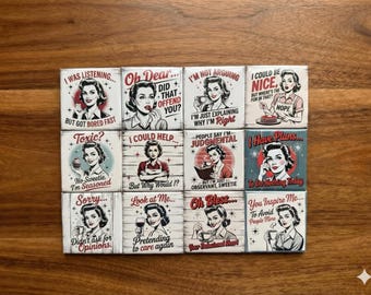 Sassy Retro Housewife Magnets | Choose Your Set (4, 8, or 12) | Funny Snarky Fridge Magnets | Vintage Sarcastic Decor | Gag Gift for Her