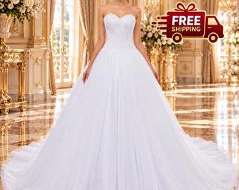 Fairy Wedding Dress, White Corset Gown, Elopement Bridal Dress with Lace Up Back