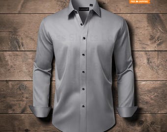 Camisa social masculina de manga comprida, elástica e sem rugas, para ocasiões formais, negócios e casamentos.