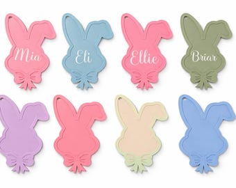 Etiqueta personalizada para cesta de Pascua con forma de conejito impresa en 3D: recuerdo con nombre personalizado