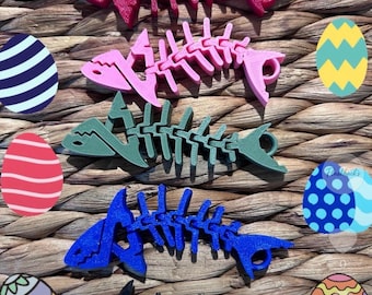 Juguete articulado de esqueleto de pez impreso en 3D / Relleno para huevos de Pascua / Juguete antiestrés / Llavero de hueso de tiburón / Relleno para cestas infantiles / Juguete sensorial