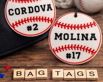 Etiqueta personalizada para bolsa de béisbol / Nombre y número personalizados / Etiqueta para mochila de béisbol / Regalo deportivo para niños / Regalo para equipo / Equipamiento para el banquillo / Béisbol Tball