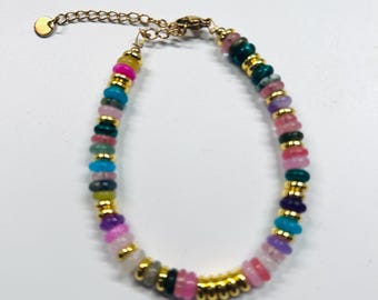 Colorful Beaded Bracelet | Gold Accent Stack Bracelet | Adjustable Handmade Jewelry | Boho Chic Gift for Her | Minimalist Layering Bracelet