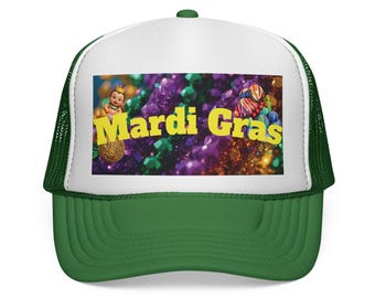 Gorra de camionero con cuentas de Mardi Gras / Diseño de máscara de festival y bebé enmascarado
