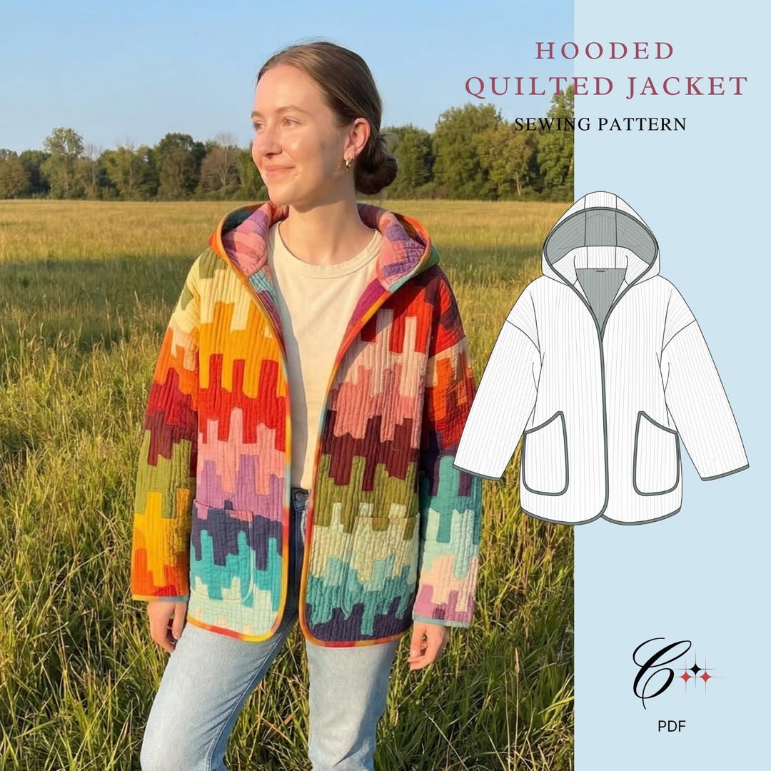 Hooded Quilted Jacket Sewing Pattern | Beginner Friendly, Sizes XXS-4XL ...