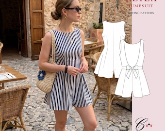 Leila Jumpsuit Sewing Pattern, Open Back Romper, Flowy Playsuit PDF (Sizes 00-26), Beginner Friendly