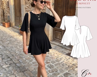 Sedona Jumpsuit Sewing Pattern, Open Back Romper, Flowy Playsuit PDF (Sizes 00-26), Beginner Friendly