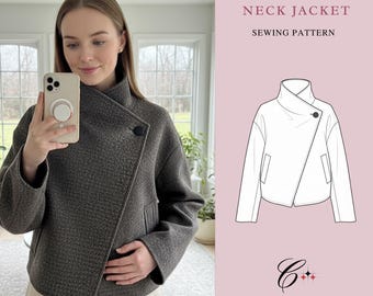 Funnel Neck jacket Sewing Pattern | Beginner Friendly, Sizes XXS-4XL | High collar jacket (Instant Download)