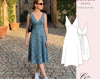 Linen Bias Cut Midi Dress: easy summer dress sewing pattern, (PDF) US 0-22