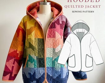 Patrón de costura para chaqueta acolchada con capucha / Ideal para principiantes, tallas XXS-4XL (Descarga instantánea)