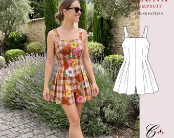 Jumpsuit Sewing Pattern, Square Neck Romper, Flowy Playsuit PDF (Sizes 00-26), Beginner Friendly