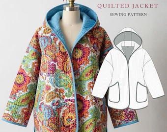 Hooded Quilted Jacket Sewing Pattern | Beginner friendly | Sizes XXS-4XL (Instant Download)