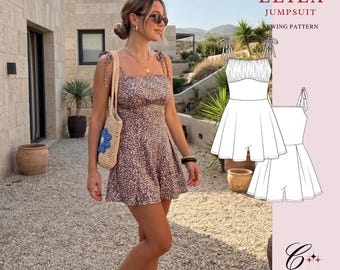 Clara Jumpsuit Sewing Pattern, Open Back Romper, Flowy Playsuit PDF (Sizes 00-26), Beginner Friendly
