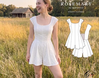 Rosemary jumpsuit Sewing Pattern, Open Back Romper, Godet Playsuit PDF (Sizes 00-26), Beginner Friendly
