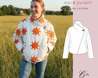 Funnel Neck jacket Sewing Pattern | Beginner Friendly, Sizes XXS-4XL | High collar jacket (Instant Download)