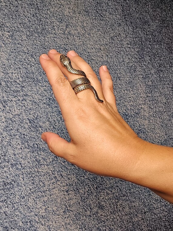 Gothic Serpent Wrap Ring, Silver Tone Snake State… - image 6