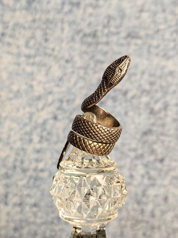Gothic Serpent Wrap Ring, Silver Tone Snake State… - image 4
