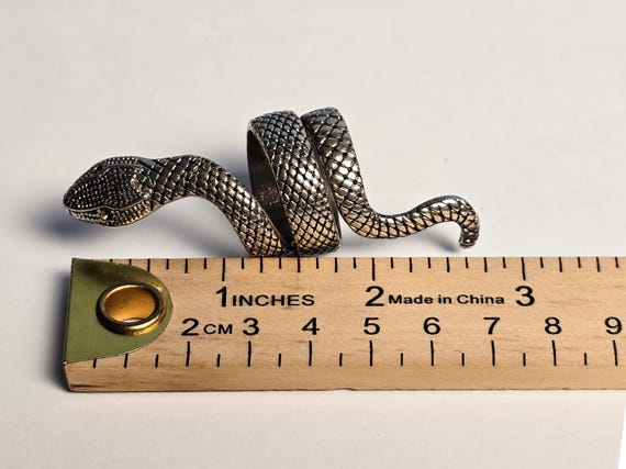 Gothic Serpent Wrap Ring, Silver Tone Snake State… - image 7