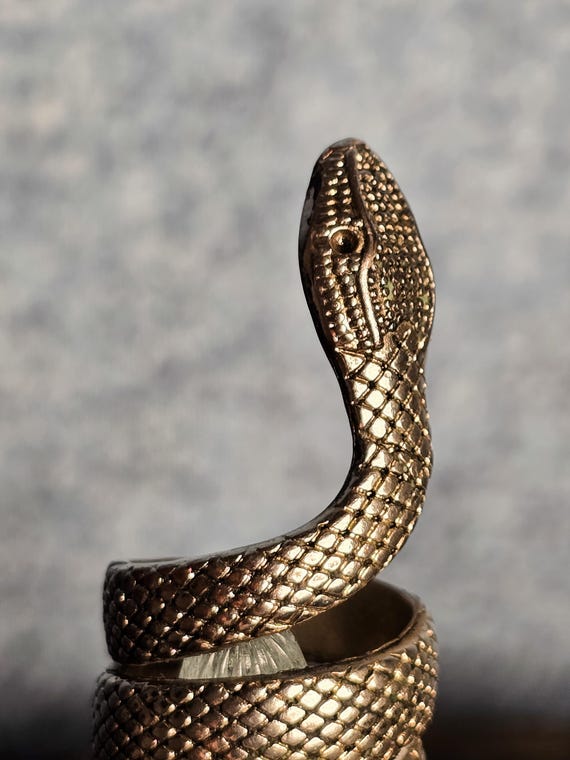 Gothic Serpent Wrap Ring, Silver Tone Snake State… - image 8