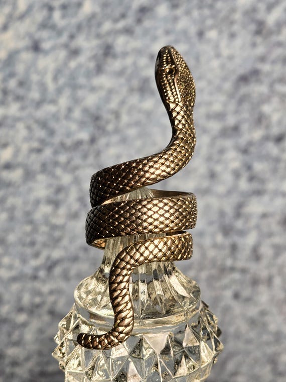 Gothic Serpent Wrap Ring, Silver Tone Snake State… - image 2