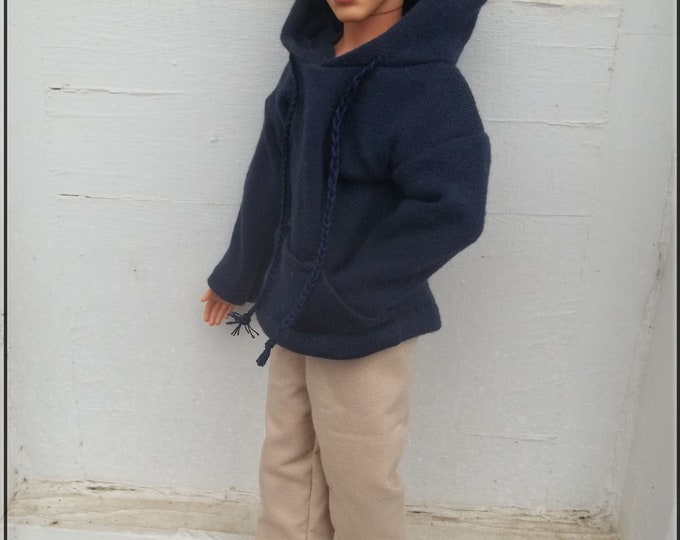 Barbie Clothes Ken Outfit Navy Blue Stretch Knit Hoodie With - Etsy