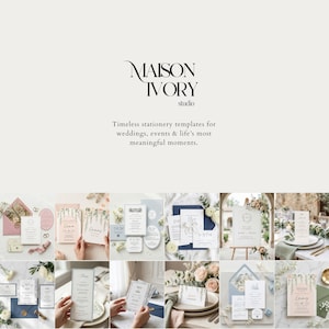 Conjunto de invitaciones de boda románticas con temática de jardín: plantilla con elegante diseño de borde floral y forma personalizada con borde festoneado. imagen 6