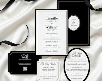 Plantilla editable de Canva para invitaciones de boda con dinero antiguo (descarga digital)