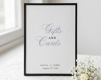 Plantilla elegante para letreros de boda, azul empolvado, tarjetas de regalo, libro de visitas, en memoria (Canva editable e imprimible), Chantilly