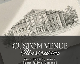 Ilustración personalizada de lugar de boda, estilo grabado, dibujo personalizado (digital)